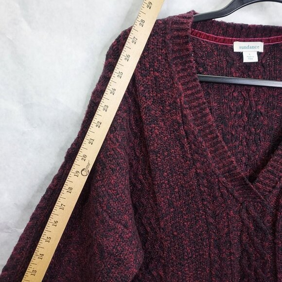 Sundance Sweater Womens Large Chenille Cable Knit Maroon Red Black Marled V-Neck - Picture 11 of 12
